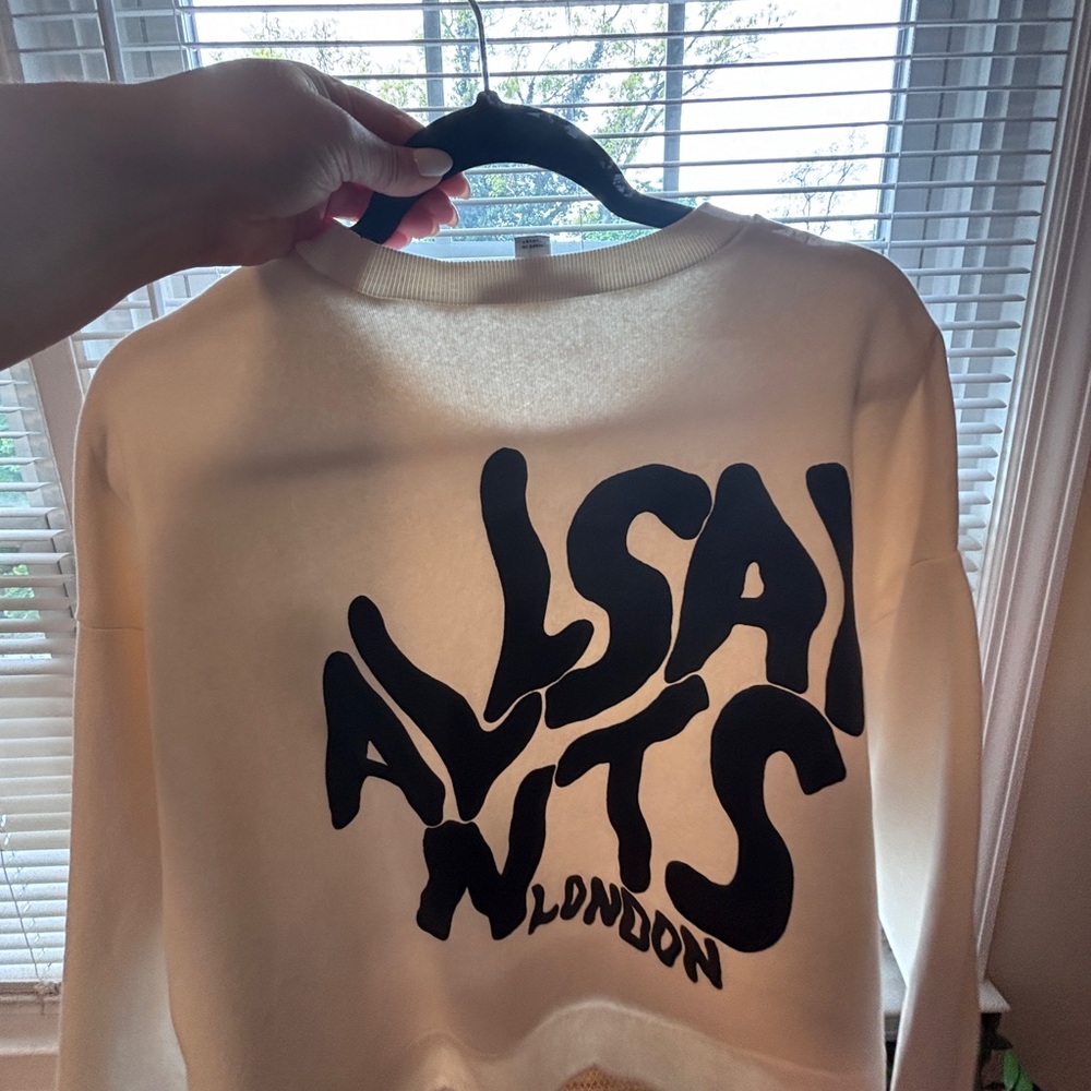 All Saints Cream Crewneck Sweater with Black Logo